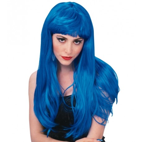 perruque bleu longue