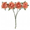 Mini roses corail en papier sur tige les 20