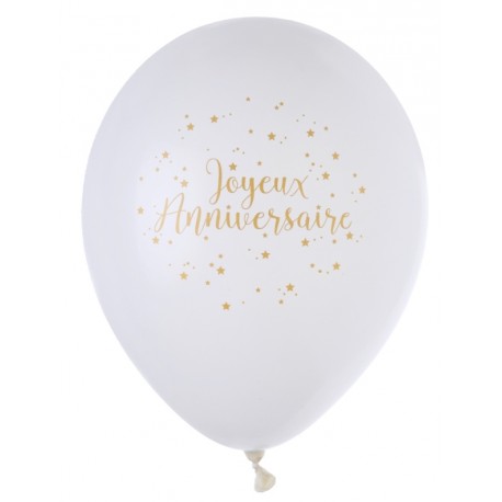 Ballon Joyeux anniversaire blanc et or 23 cm les 8